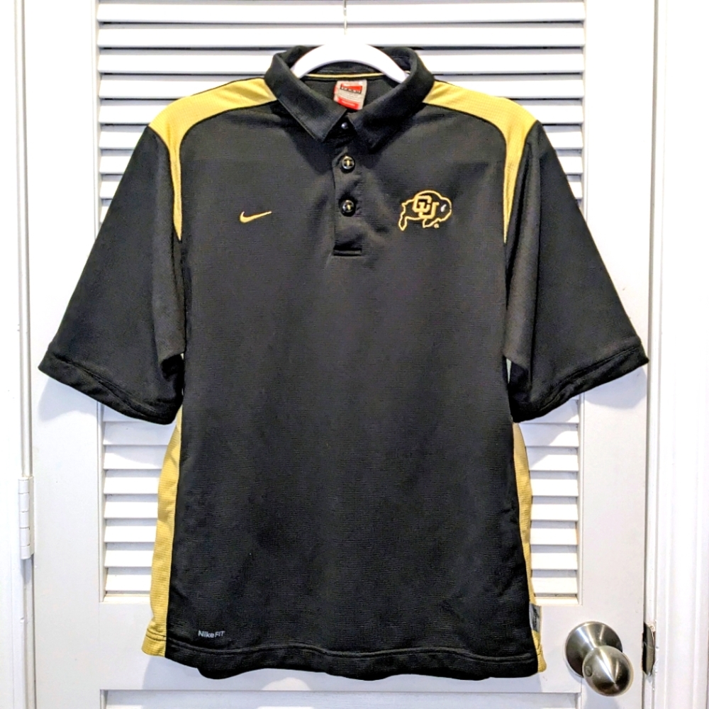 Nike DriFit Polo Shirt Colorado Buffaloes Football Black Gold Mens Sm NCAA